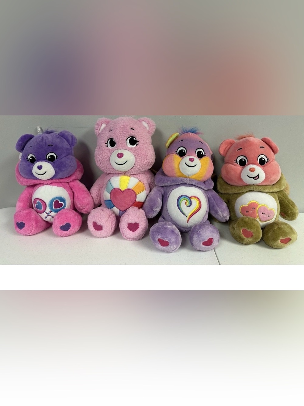 Lot 4 CARE BEARS 3 Unlock The MagicFun Plush w/ Removable Hood & 1 HopefulHearts